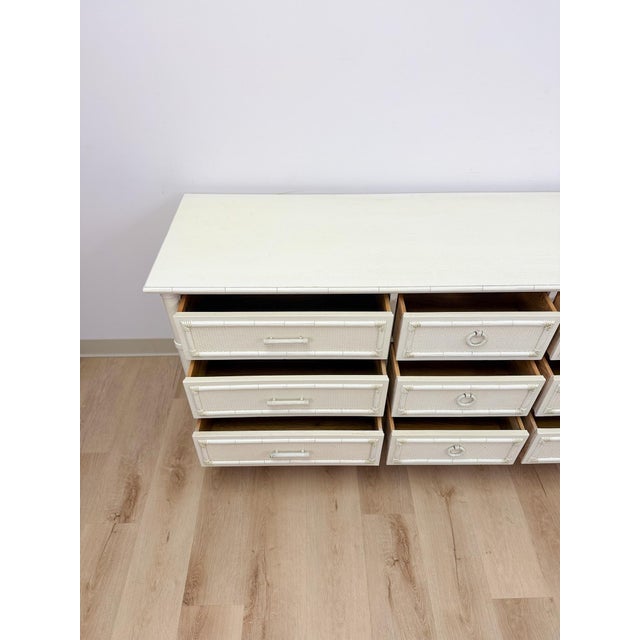 Vintage Thomasville Paoletti Faux Bamboo 9 Drawer Dresser White Hollywood Regency For Sale - Image 11 of 16