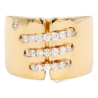 Brilliant Cut Diamond Pave Seams Line Cross Chunky Cocktail Statement Cigar Band, Size 6.5 For Sale