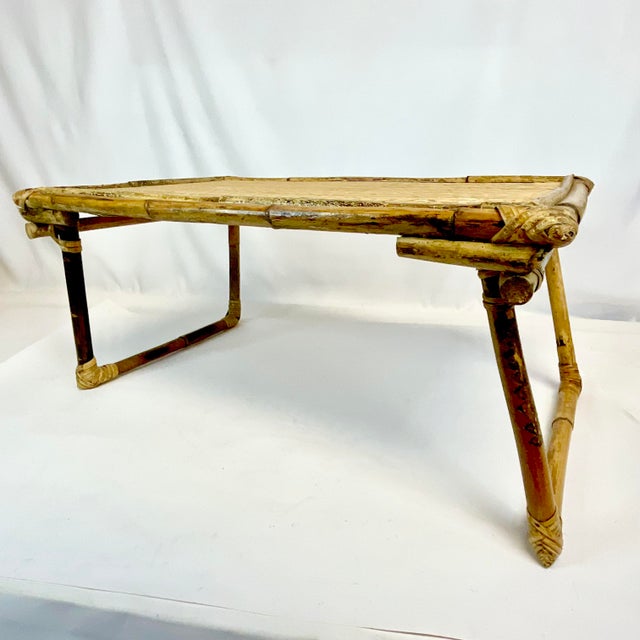 1970s Mid-Century Boho Chic Hollywood Regency Folding Bamboo Wicker Bed Tray For Sale - Image 4 of 10