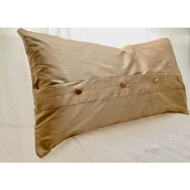 Beige Velvet Foliage Appliquéd Linen and Silk Decorative Lumbar Pillow Cover For Sale - Image 8 of 8