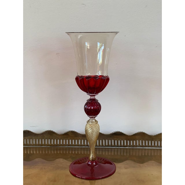 Late 20th Century Set of Three Modern Murano Glass Goblets, Blue, Red and Amethys For Sale In Miami - Image 6 of 18
