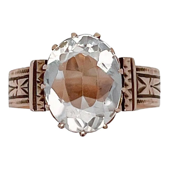 Victorian 10 Karat & Aquamarine Gemstone Ring Size 3.5 For Sale