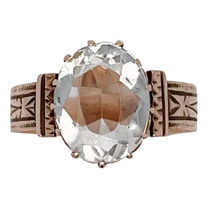 Victorian 10 Karat & Aquamarine Gemstone Ring Size 3.5