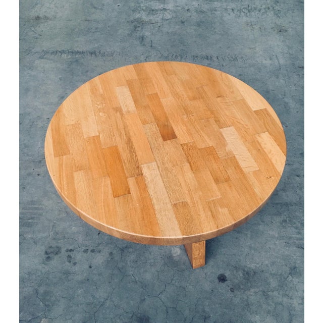 Brutalist Oak Round Coffee Table from Meubelfabriek Oisterwijk, Netherlands, 1960s For Sale - Image 18 of 18