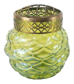 Austrian Art Nouveau Signed Loetz Iridescent Green Glass Vase