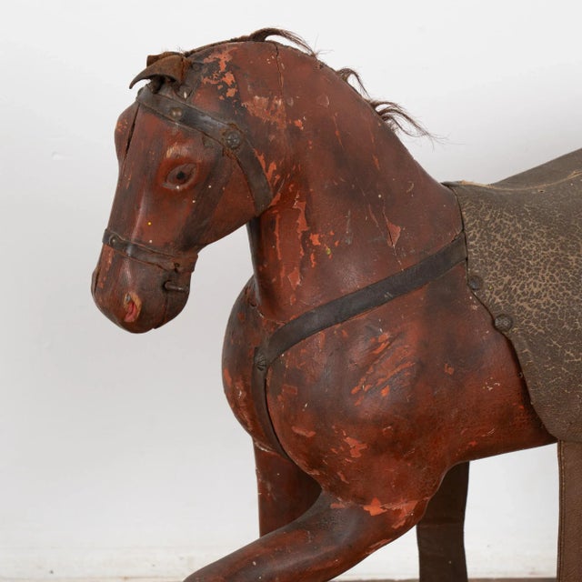 Original Red Painted Carved Wooden Horse, Sweden Circa 1890 For Sale - Image 4 of 10
