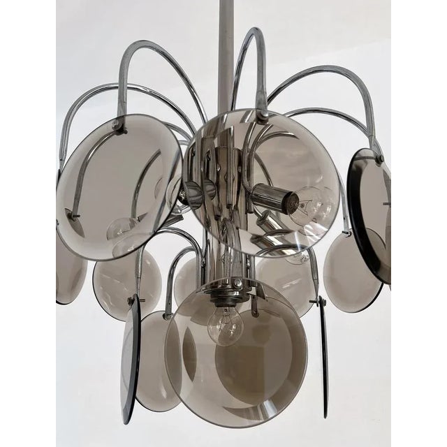 Italian Hanging Lamp with Chrome Frame & Sanded Murano Glass Panes, 1970s For Sale - Image 4 of 13