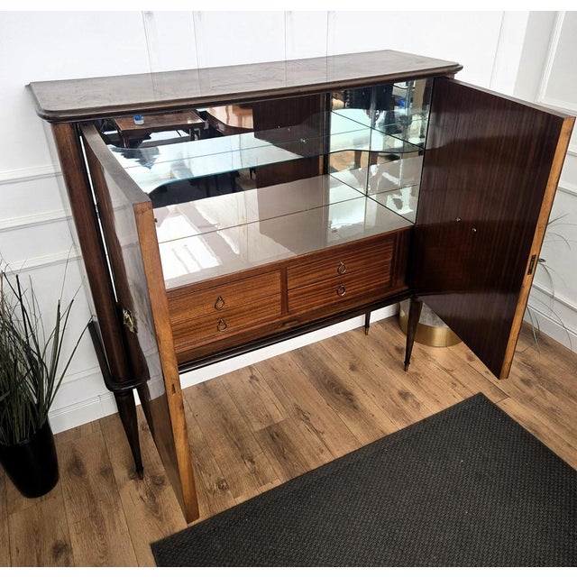 Mid-Century Italian Art Deco Walnut Burl and Mirror Mosaic Dry Bar Cabinet by Paolo Buffa, 1940s For Sale - Image 12 of 14