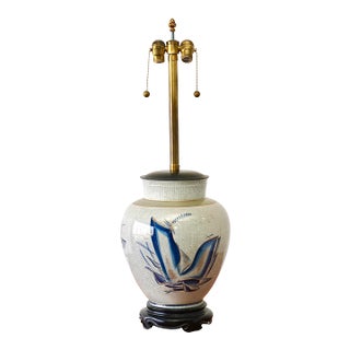 Royal Copenhagen Monumental Table Lamp by Thorkild Olsen, Hand-Painted Birds, 1950s For Sale