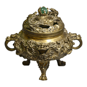Chinese Bronze Censer With Jade Orb Finial – Dragon Temple Incense Burner