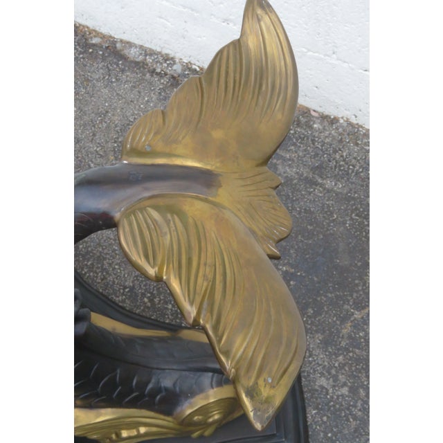 Late 20th Century Hollywood Regency Brass Dolphin Base Round Glass Top Dining Table For Sale - Image 5 of 13