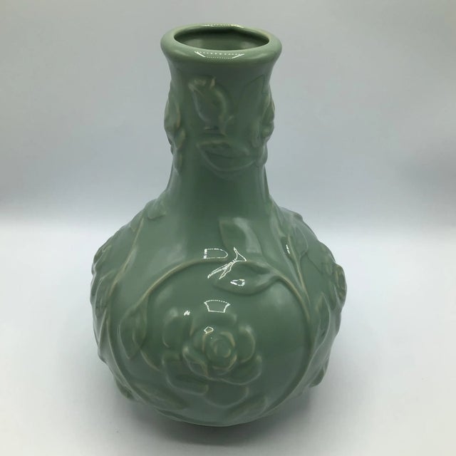 Celadon Style Climbing Rose Pattern Porcelain Vase For Sale - Image 4 of 13