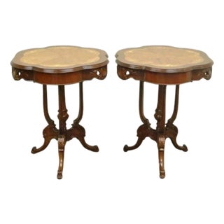 Antique French Louis XV Style Satinwood Floral Inlay Walnut Side Tables - A Pair For Sale