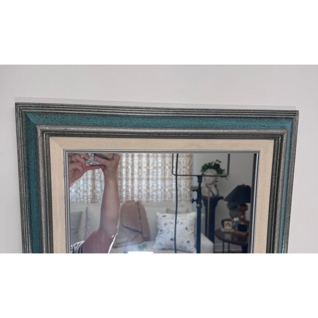Mid Century Traditional Mint Green & Silver Wood Wall Mirror For Sale - Image 11 of 12