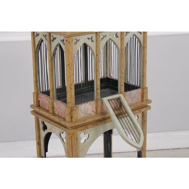 Neo-Gothic Painted Wood & Wire Birdcage on Stand For Sale In Philadelphia - Image 6 of 13