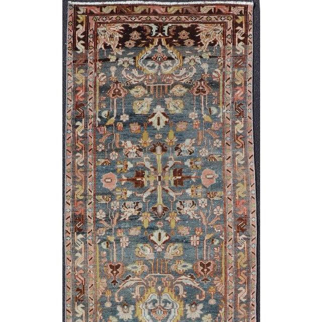 Early 20th Century Antique Persian Malayer Runner All-Over Floral Design on a Blue Background For Sale - Image 5 of 11