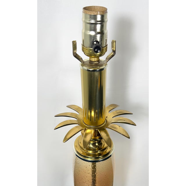 1970s Speer Hollywood Regency Amber Seeded Glass & Solid Brass Palm Leaf Lamp For Sale In Houston - Image 6 of 9