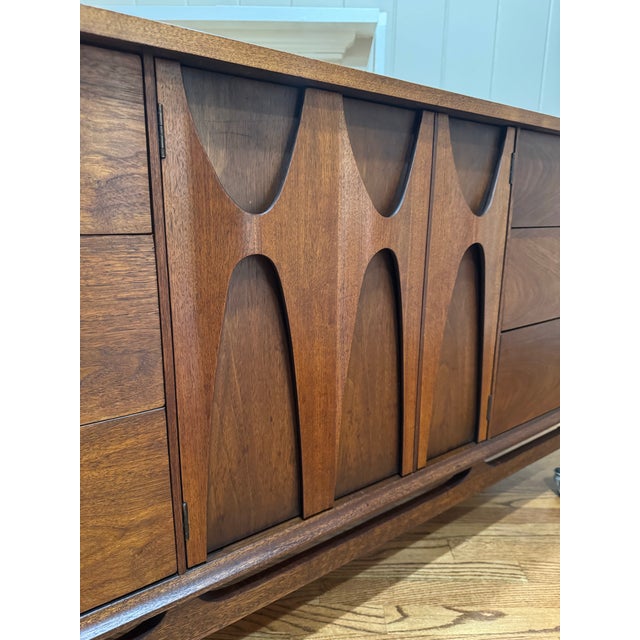 Mid-Century Modern 1960s Mid Century Modern Broyhill Brasilia Lowboy Walnut Triple Dresser For Sale - Image 3 of 9