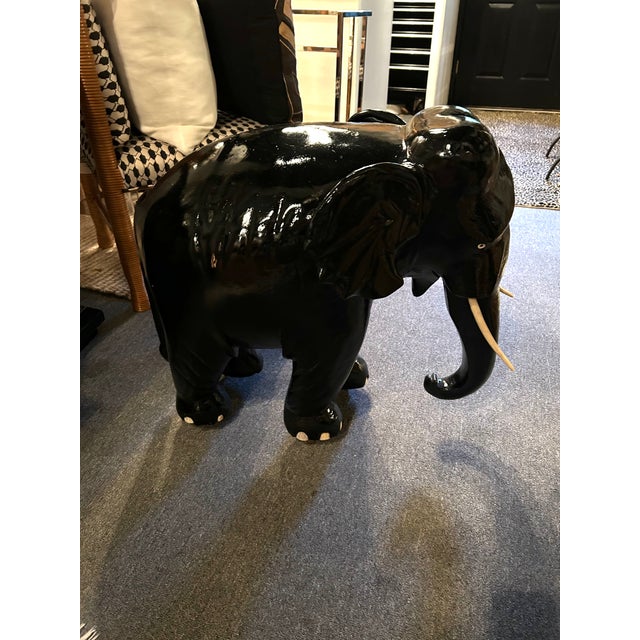 Black Large Teakwood Elephant Garden Seat Sculpture For Sale - Image 8 of 9