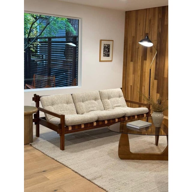 Mid 20th Century Mid 20th Century Scandinavian Teak Sofa With Leather Straps and Wooden Joinery For Sale - Image 5 of 12
