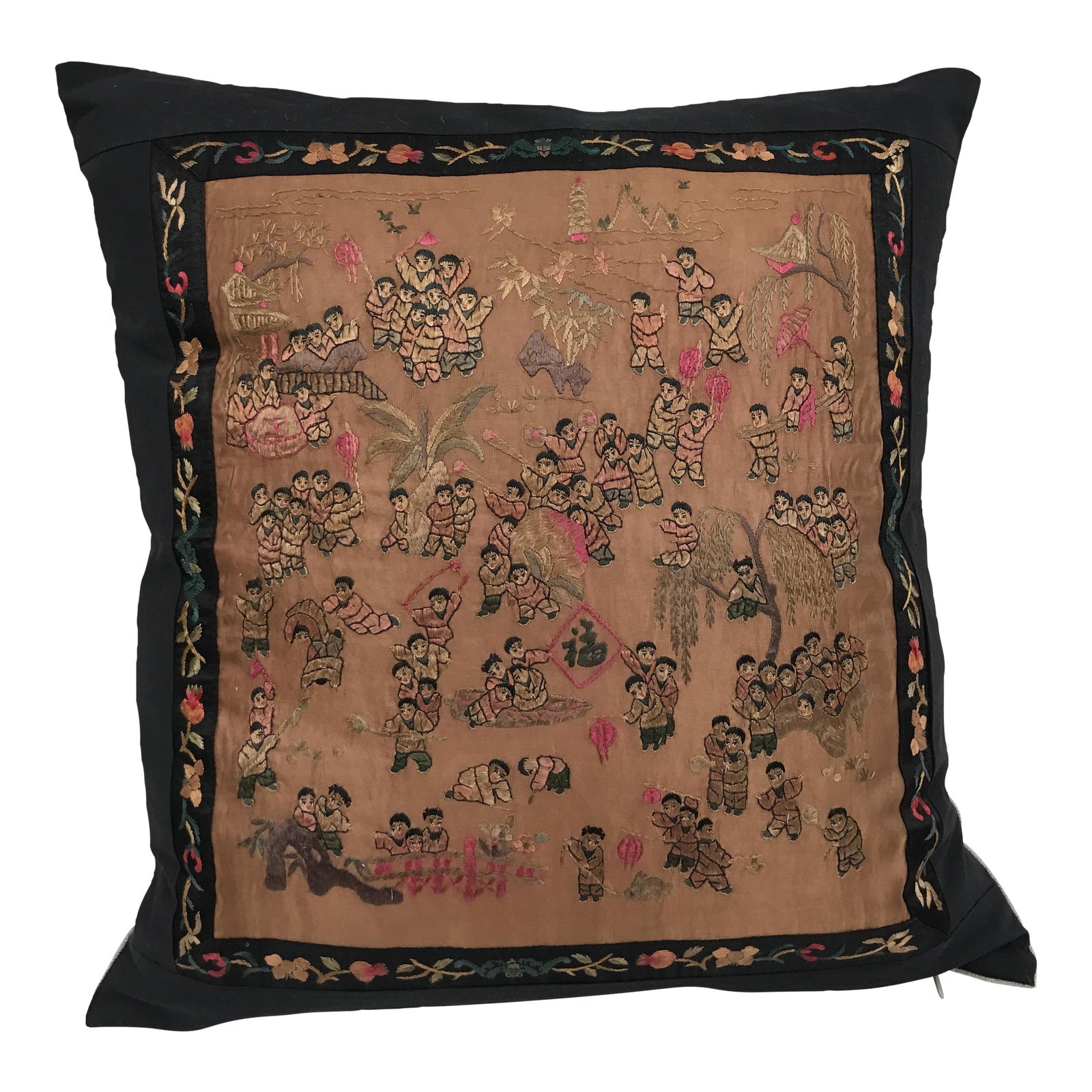 Chinese Silk Hand Embroidered 100 Children Pillow Chairish