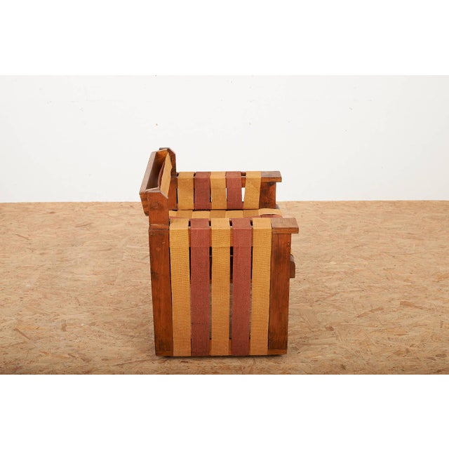 Viennese Armchair in Wooden Construction and Upholstered with Beige Red Linen Bands For Sale - Image 9 of 15