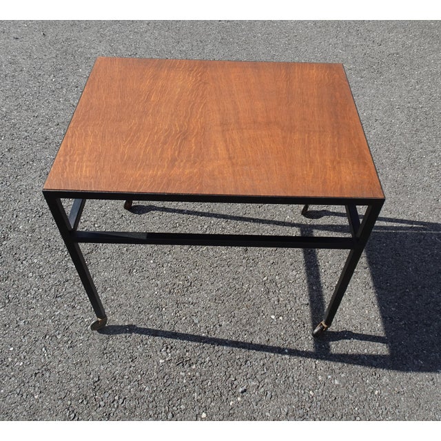 1960s Vintage Teak and Black Lacquered Metal Rolling Table, 1960s For Sale - Image 5 of 8