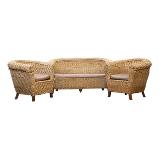 Woven Banana Garden Sofa and Armchairs, 1980s, Set of 3 For Sale