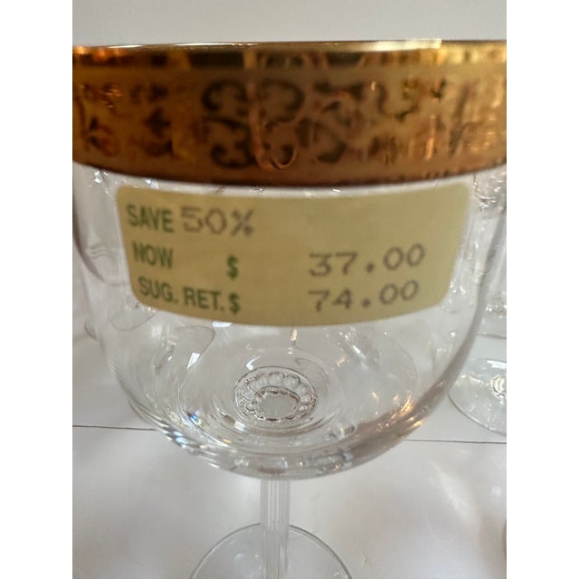 1970s Vintage 1970s Lenox "Autumn" Pattern Set of Fifteen (15) Crystal Wine Glasses With Gold Band Encrusted 7.5" High - Set of 15 For Sale - Image 5 of 17