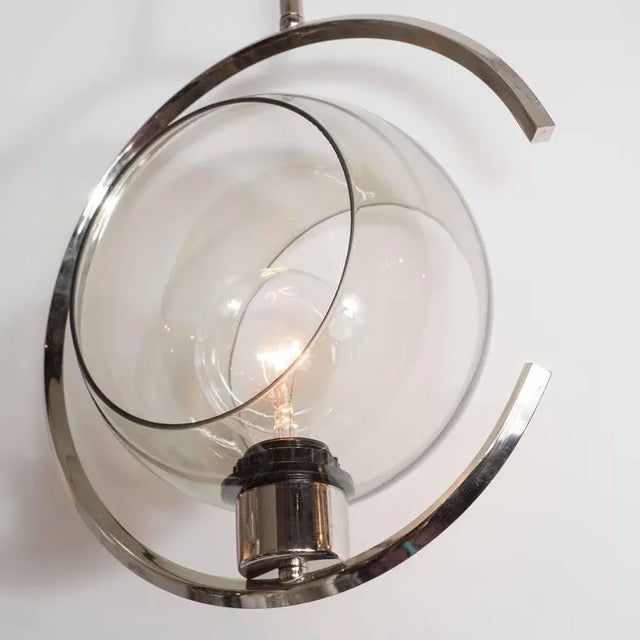 Chrome Mid-Century Modernist Concentric Design Chrome and Smoked Glass Pendant For Sale - Image 8 of 9