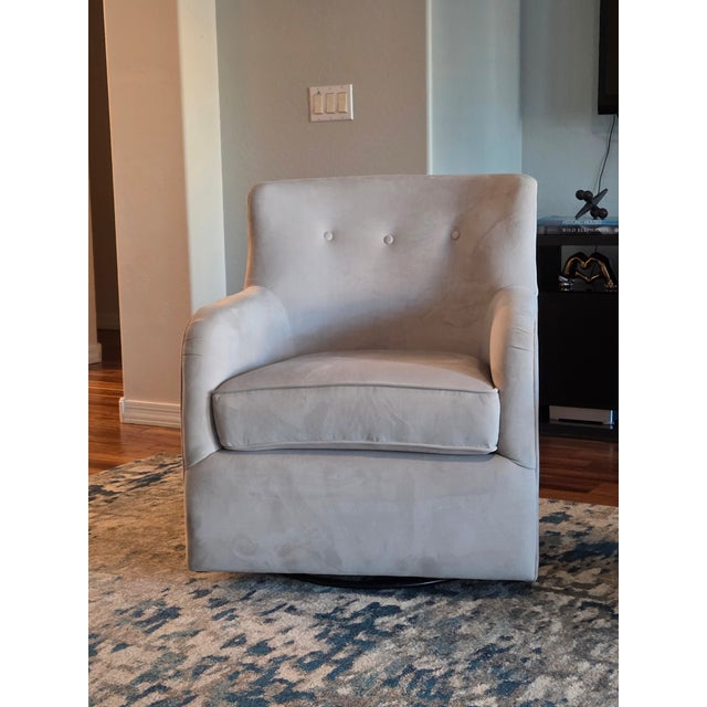 Katrina Velvet Dove Beige Fabric Swivel Glider Armchairs Set of 2 brings a refined, contemporary silhouette to compact...