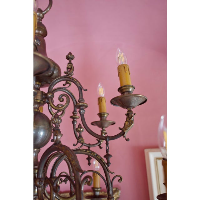 Large Dutch 12-Arm Chandelier, 1890s For Sale - Image 6 of 11