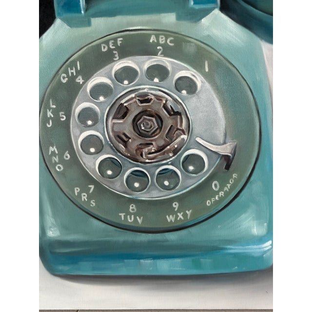 Mid-Century Modern Turquoise Rotary Telephone Still Life Art Print Painting Phone Dial Telephone Oil Board Framed Signed For Sale - Image 9 of 18