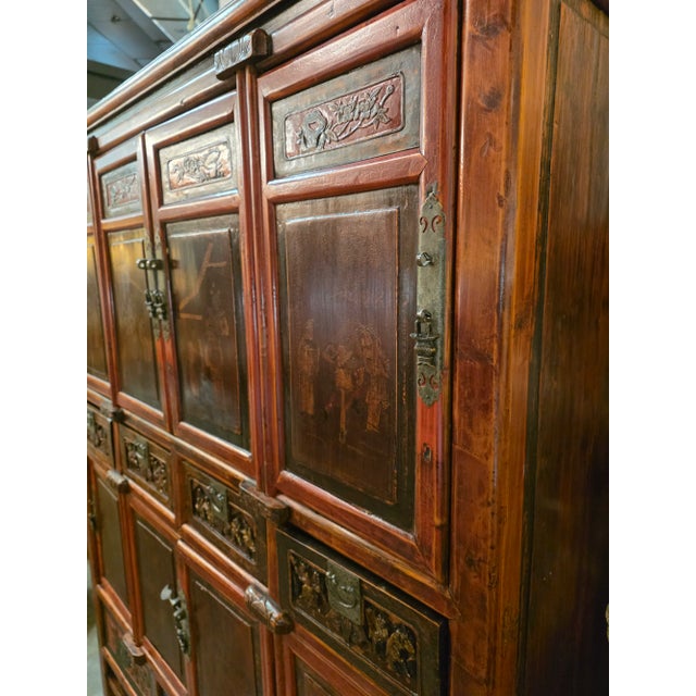 Early 20th Century Large Red Asian Storage Cabinet With Red Finish For Sale - Image 5 of 10