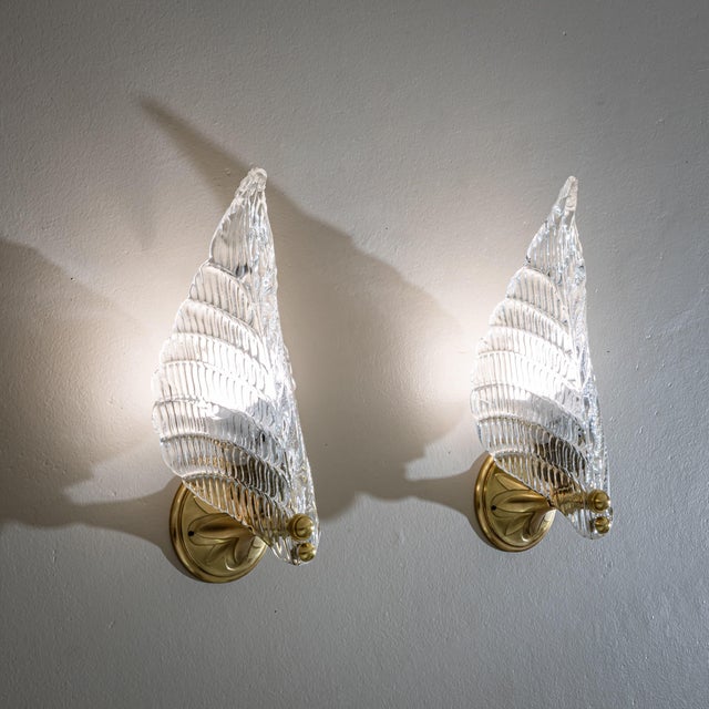 Art Deco 1940s Wall Lamps, Attributed to Seguso Vetri D’Arte - Pair For Sale - Image 3 of 6