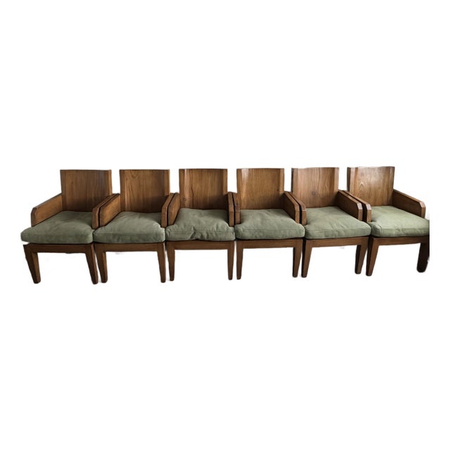 Mimi London Custom Dining Chairs, Set of Six, Solid Wood, Green Suede Seats For Sale