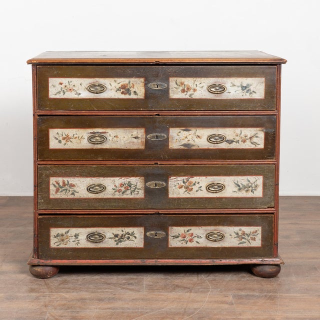 Folk Art Early 19th Century Original Painted Danish Chest of Four Drawers For Sale - Image 3 of 17