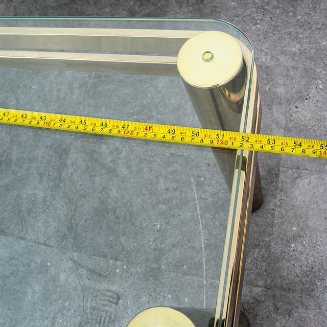 Mid Century Modern Console Table Entry Sofa Metal Brass Glass Vintage Floating For Sale - Image 9 of 9