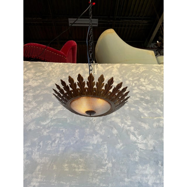 Glass Ornate Spanish Flush Mount Ceiling Fixture With Textured Glass For Sale - Image 7 of 13