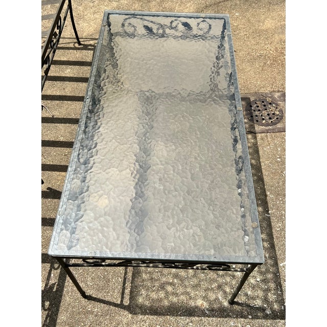 Vintage Mid-Century Wrought Iron 6-Piece Patio in the classic Woodard style. This is a rare, complete matching collection...