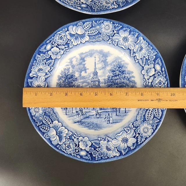 Mid-Century Modern Vintage Mid Century Modern Liberty Blue Staffordshire English Cottage Dinner Plates - Set of 7 For Sale - Image 3 of 4