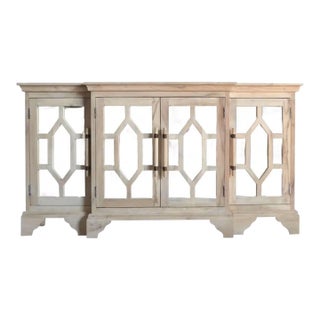 Coastal Carved Mirror Door Credenza For Sale