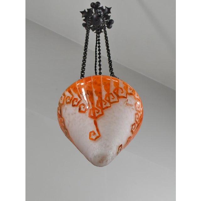 French Art Deco Pendant Light by Le Verre Francais Schneider - 1925 Cameo Lantern France For Sale - Image 6 of 15