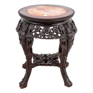 Chinese Carved Hardwood and Marble Pedestal Table For Sale