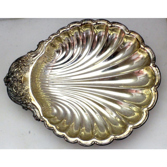 Mid-Century Modern 1970s 14" Majestic Silverplate Scallop Shell Tray - Ornate Floral Handle For Sale - Image 3 of 17