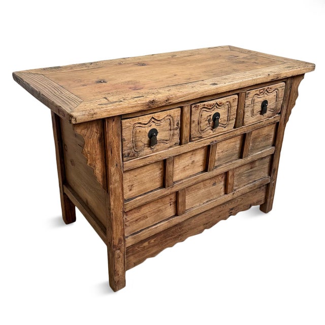 Asian Antique Antique Village 3-Drawer Wing Cabinet For Sale - Image 3 of 9