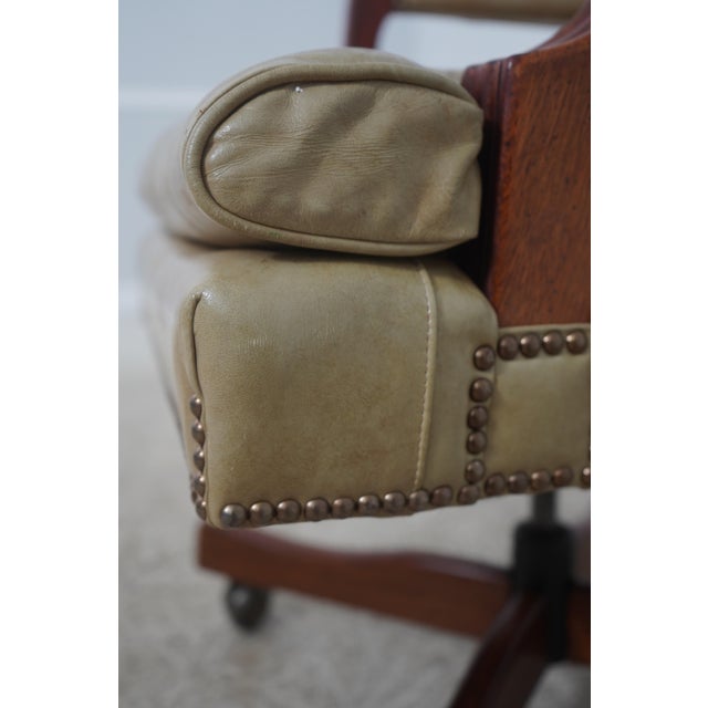 Classic Leather Tufted Rolling Desk Chair For Sale - Image 16 of 18