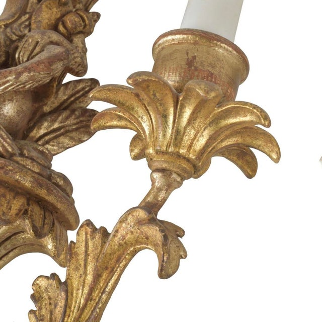 Mid 20th Century Italian Carved Gilt Wood Monkey Wall Sconces, a Pair For Sale In Tampa - Image 6 of 9