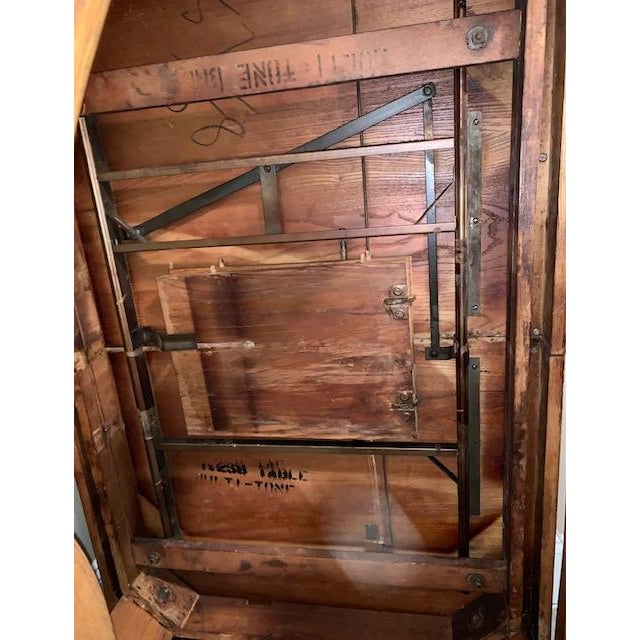 Early 20th Century Solid Oak Dining Table With Stored Table Leaf For Sale - Image 4 of 9