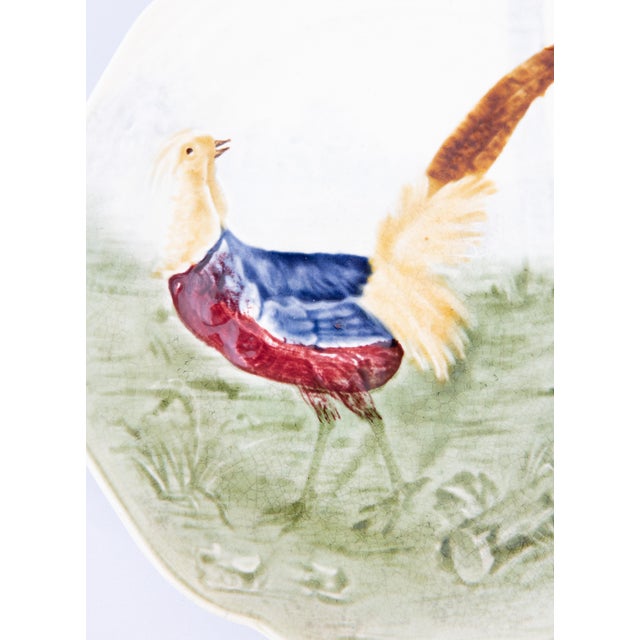 A charming antique French majolica pheasant plate by H.B. Boulanger, Choisy le Roi, France, circa 1890. Maker's mark on...